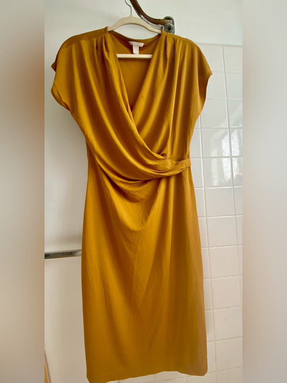 Banana Republic Mustard Yellow Midi Wrap-Style Dress